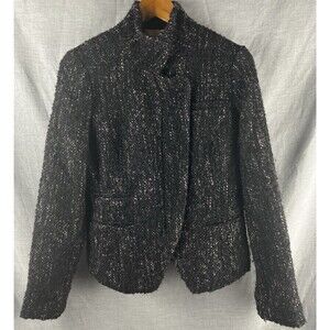 Banana Republic Blazer Women's Size 8 Black Boucle Tweed Jacket Zipper Snap